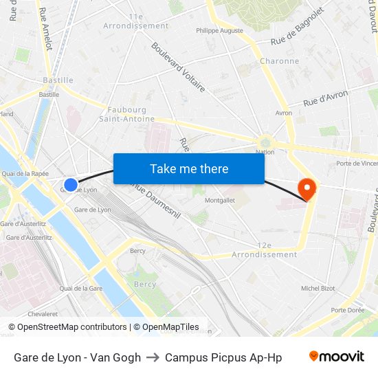 Gare de Lyon - Van Gogh to Campus Picpus Ap-Hp map