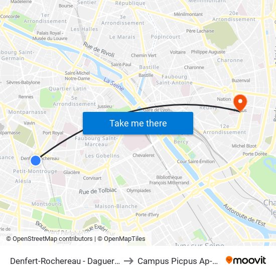 Denfert-Rochereau - Daguerre to Campus Picpus Ap-Hp map