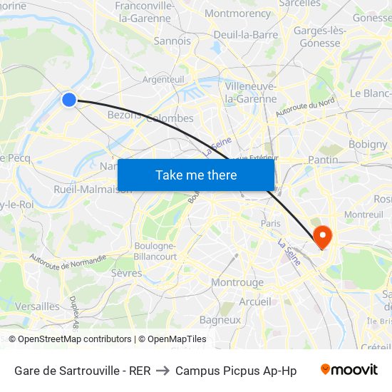 Gare de Sartrouville - RER to Campus Picpus Ap-Hp map