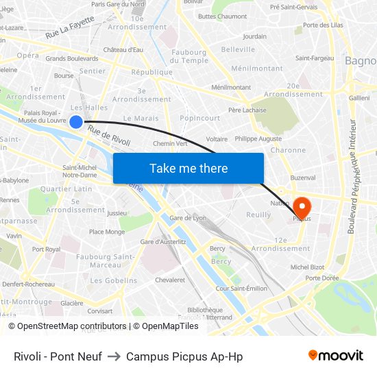 Rivoli - Pont Neuf to Campus Picpus Ap-Hp map