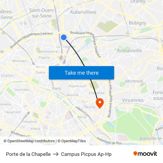 Porte de la Chapelle to Campus Picpus Ap-Hp map