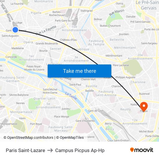 Paris Saint-Lazare to Campus Picpus Ap-Hp map