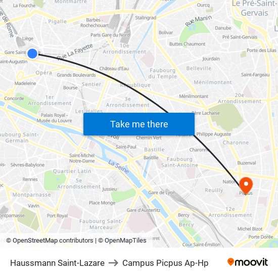 Haussmann Saint-Lazare to Campus Picpus Ap-Hp map
