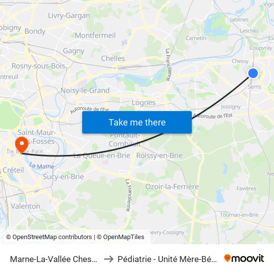 Marne-La-Vallée Chessy to Pédiatrie - Unité Mère-Bébé map