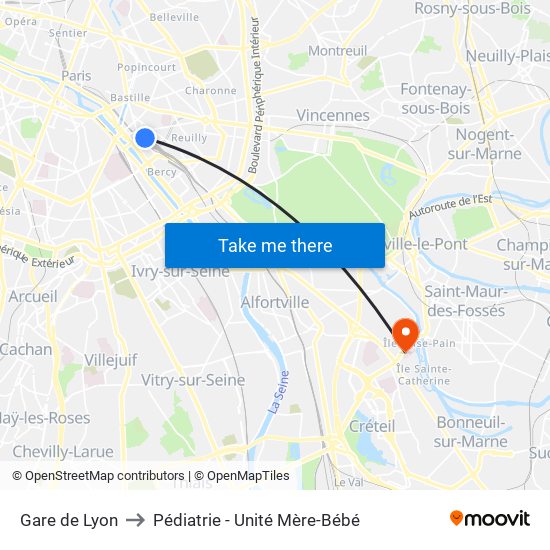 Gare de Lyon to Pédiatrie - Unité Mère-Bébé map