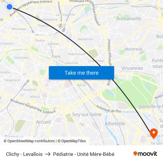 Clichy - Levallois to Pédiatrie - Unité Mère-Bébé map