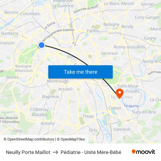 Neuilly Porte Maillot to Pédiatrie - Unité Mère-Bébé map