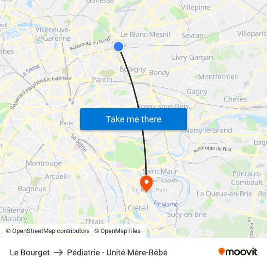 Le Bourget to Pédiatrie - Unité Mère-Bébé map