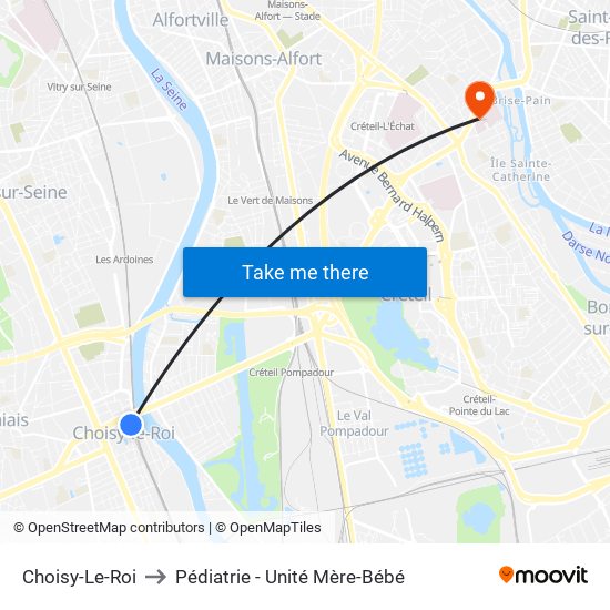 Choisy-Le-Roi to Pédiatrie - Unité Mère-Bébé map