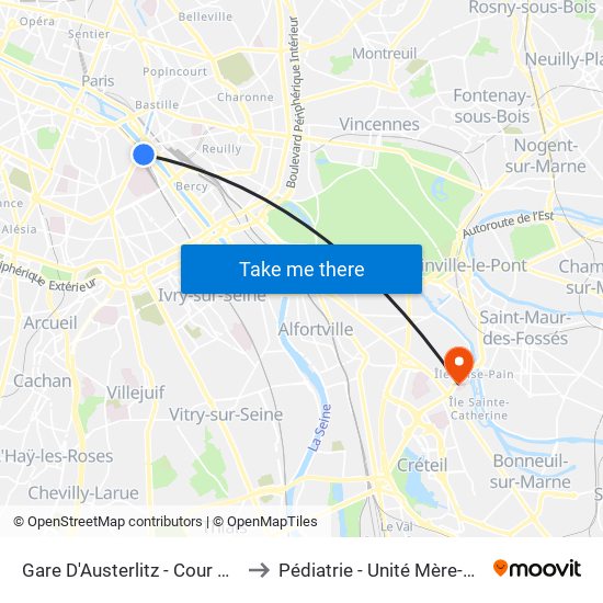 Gare D'Austerlitz - Cour Seine to Pédiatrie - Unité Mère-Bébé map