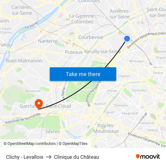 Clichy - Levallois to Clinique du Château map