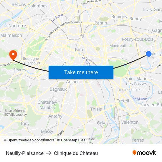 Neuilly-Plaisance to Clinique du Château map