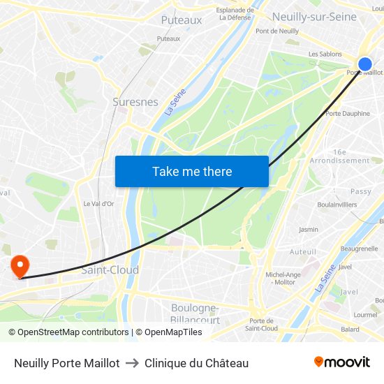 Neuilly Porte Maillot to Clinique du Château map