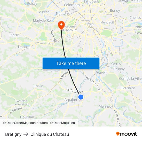 Brétigny to Clinique du Château map