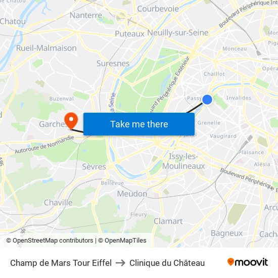 Champ de Mars Tour Eiffel to Clinique du Château map