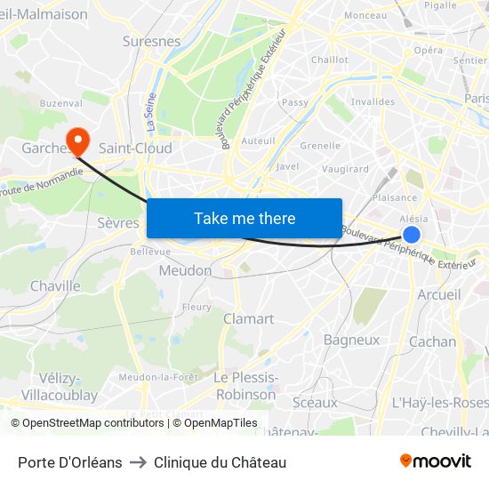 Porte D'Orléans to Clinique du Château map