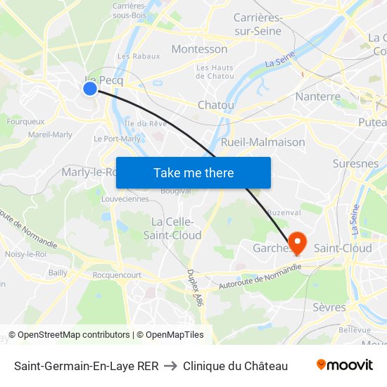 Saint-Germain-En-Laye RER to Clinique du Château map