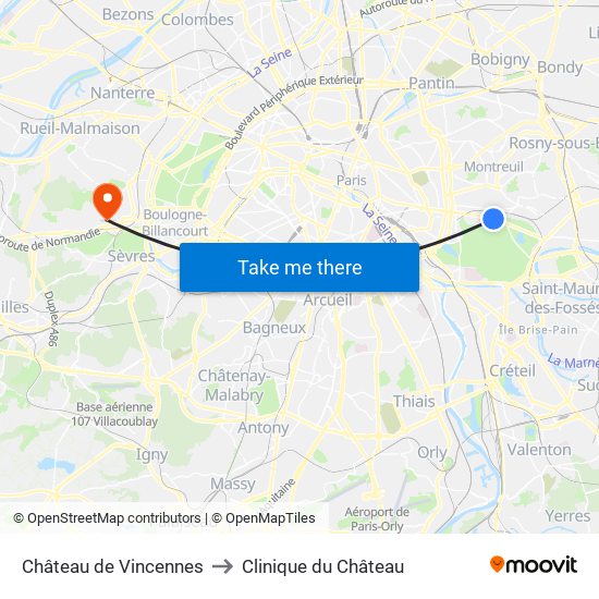 Château de Vincennes to Clinique du Château map
