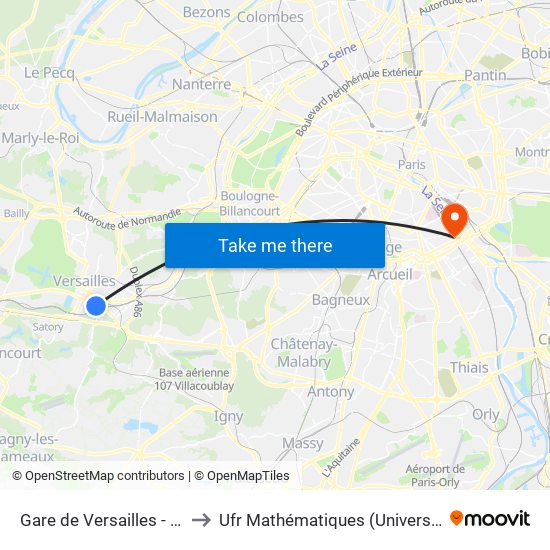 Gare de Versailles - Chantiers to Ufr Mathématiques (Université de Paris) map