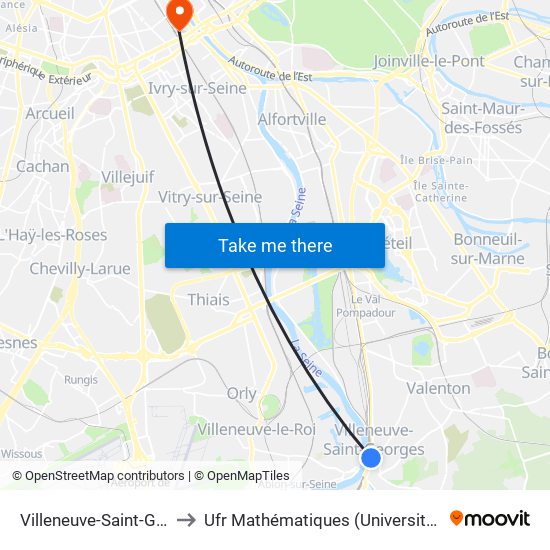 Villeneuve-Saint-Georges to Ufr Mathématiques (Université de Paris) map