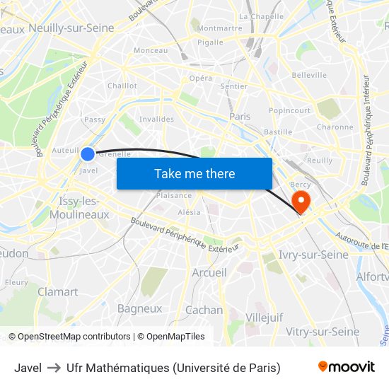 Javel to Ufr Mathématiques (Université de Paris) map