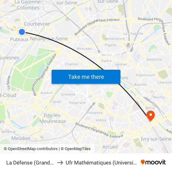 La Défense (Grande Arche) to Ufr Mathématiques (Université de Paris) map