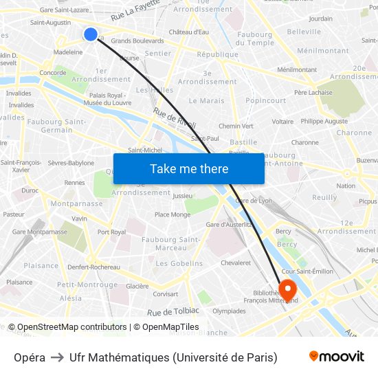 Opéra to Ufr Mathématiques (Université de Paris) map