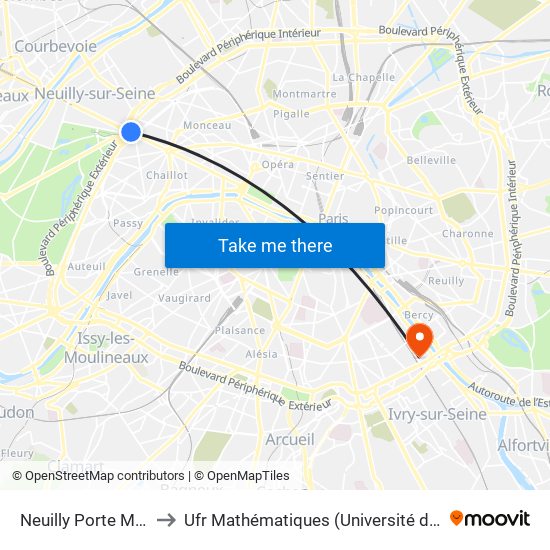 Neuilly Porte Maillot to Ufr Mathématiques (Université de Paris) map