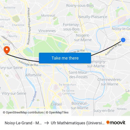 Noisy-Le-Grand - Mont D'Est to Ufr Mathématiques (Université de Paris) map