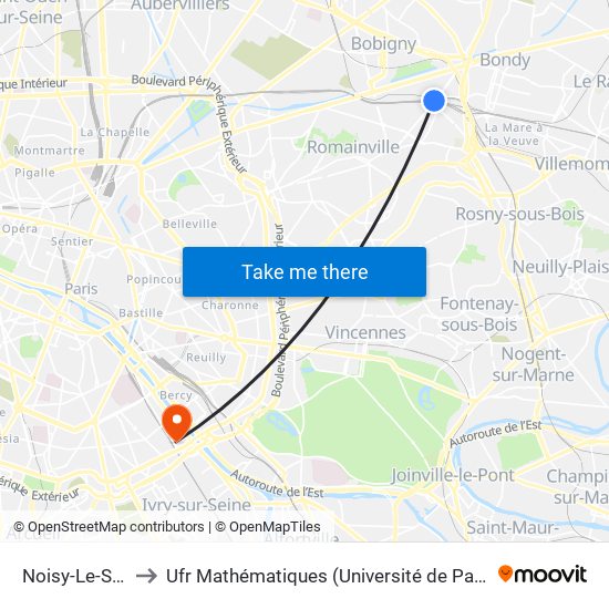 Noisy-Le-Sec to Ufr Mathématiques (Université de Paris) map