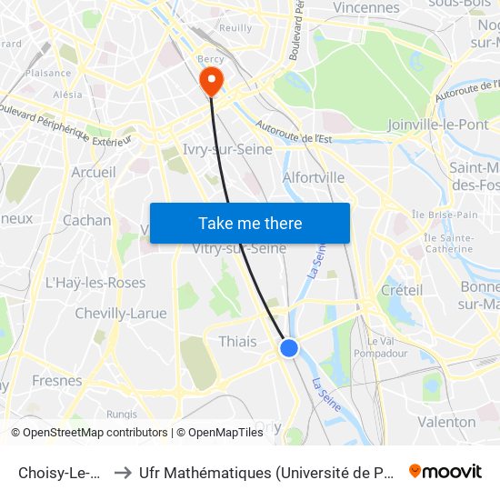 Choisy-Le-Roi to Ufr Mathématiques (Université de Paris) map