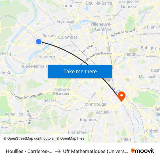 Houilles - Carrières-Sur-Seine to Ufr Mathématiques (Université de Paris) map