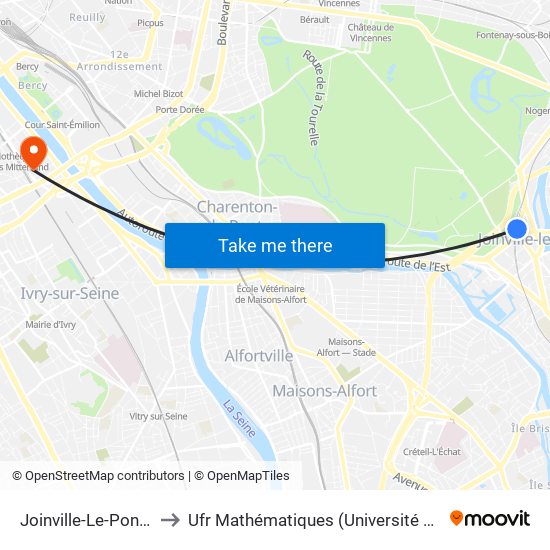 Joinville-Le-Pont RER to Ufr Mathématiques (Université de Paris) map