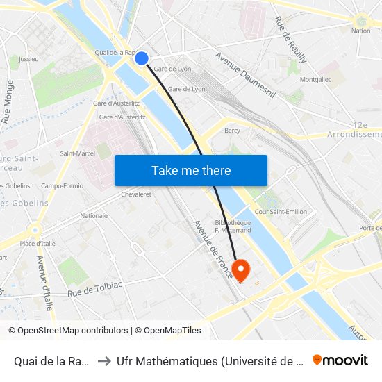 Quai de la Rapée to Ufr Mathématiques (Université de Paris) map