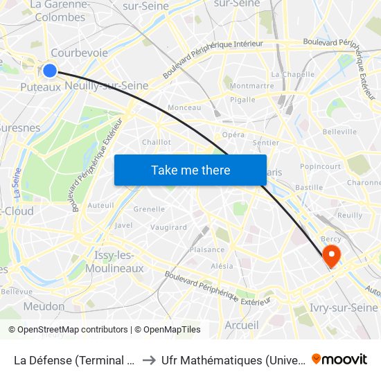 La Défense (Terminal Jules Verne) to Ufr Mathématiques (Université de Paris) map