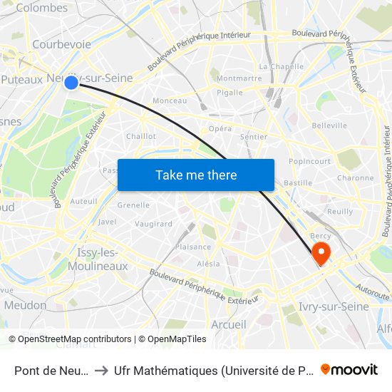 Pont de Neuilly to Ufr Mathématiques (Université de Paris) map