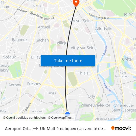 Aéroport Orly 4 to Ufr Mathématiques (Université de Paris) map
