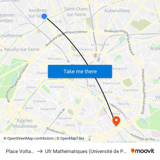 Place Voltaire to Ufr Mathématiques (Université de Paris) map
