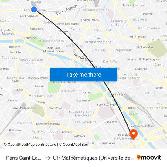 Paris Saint-Lazare to Ufr Mathématiques (Université de Paris) map