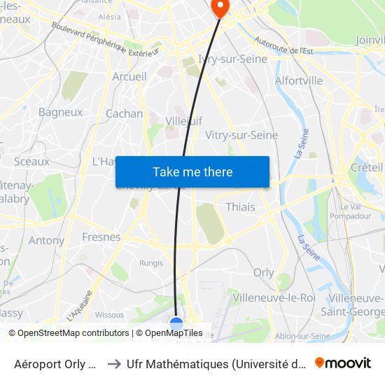 Aéroport Orly 1-2-3 to Ufr Mathématiques (Université de Paris) map