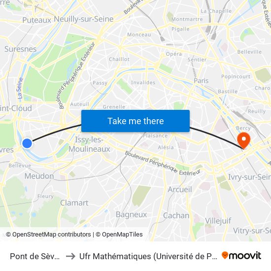 Pont de Sèvres to Ufr Mathématiques (Université de Paris) map