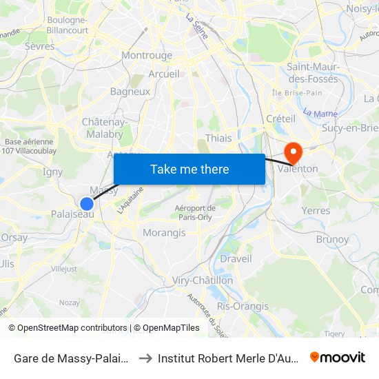 Gare de Massy-Palaiseau to Institut Robert Merle D'Aubigné map