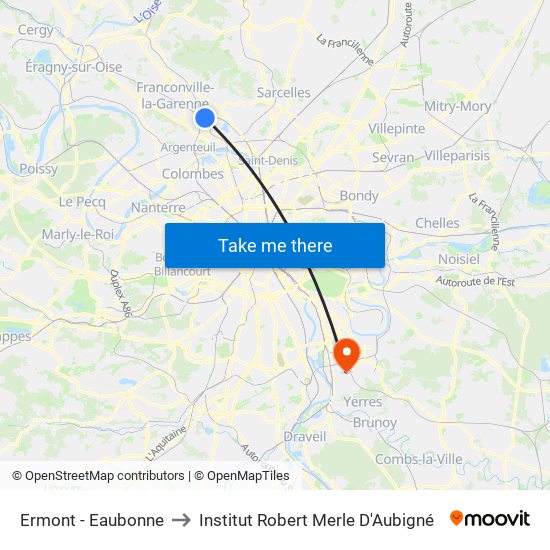 Ermont - Eaubonne to Institut Robert Merle D'Aubigné map