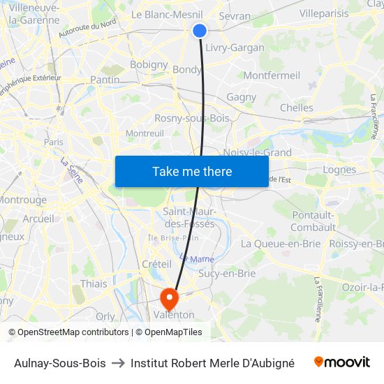 Aulnay-Sous-Bois to Institut Robert Merle D'Aubigné map