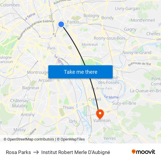 Rosa Parks to Institut Robert Merle D'Aubigné map