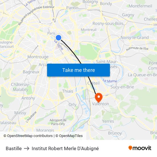 Bastille to Institut Robert Merle D'Aubigné map