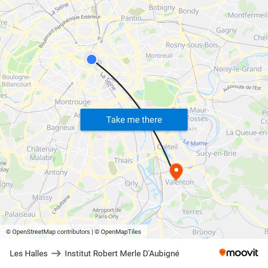 Les Halles to Institut Robert Merle D'Aubigné map