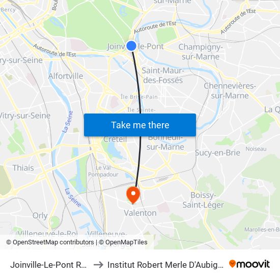 Joinville-Le-Pont RER to Institut Robert Merle D'Aubigné map