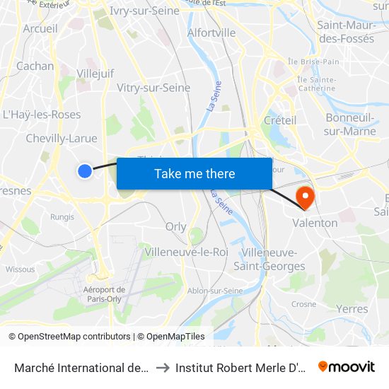 Marché International de Rungis to Institut Robert Merle D'Aubigné map