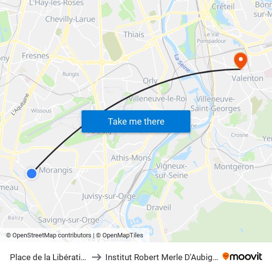 Place de la Libération to Institut Robert Merle D'Aubigné map